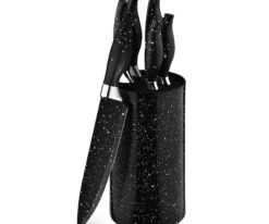 YW-A204 -7 Pieces Non-Stick Kitchen Knives Set In Black Marble Coating Japanese Chef Knife Knife Set with Block