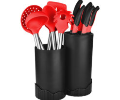 YW-A040 -11PCS Stainless Steel Ktichen Chef Knife With Silicone Kitchen Utensils Cooking Tools Set With Plastic Holder