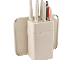 YW-A337  --8PCS Stainless Steel Kitchen Knife Set With Wheat Straw Knife Block Wheat Straw Cutting Board Kitchen Scissors
