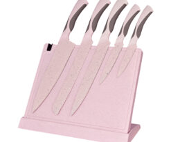 YW-A377 -High Quality 6 PCS Non-Stick Kitchen Knife Set With Wheat Straw Magnetic Chopping Block With Sharpener Dismountable Block