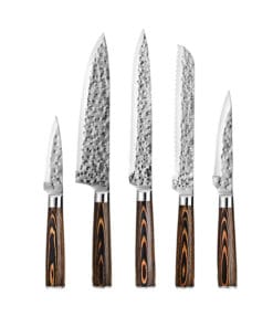 YW-A060-3A -5 PCS Japanese Stainless Steel Kitchen Forged Knives Set Hammered Blade With Pakka Wood Handle