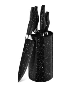 YW-A204 -7 Pieces Non-Stick Kitchen Knives Set In Black Marble Coating Japanese Chef Knife Knife Set with Block