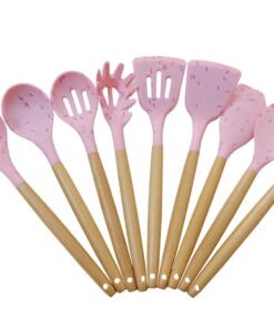 silicone utensils set with beech wood handle